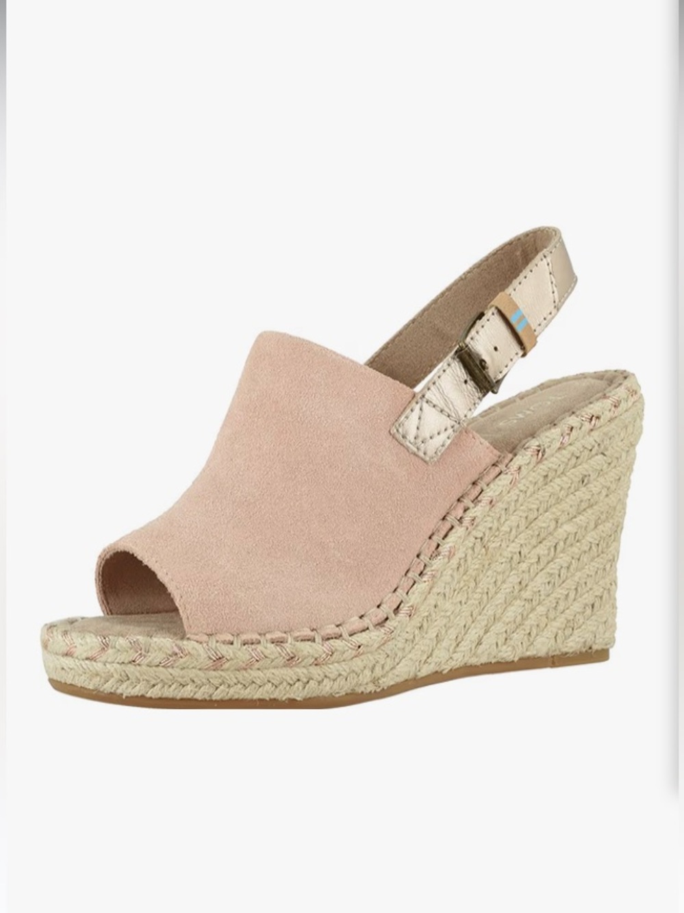 Toms Spanish Villa  Blush Suede Peep-Toe Espadrille Wedge Sandals